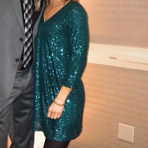 Lulu All Nighter Turquoise Sequin Shift Dress